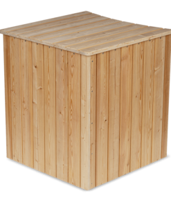Wood-inclusive sand filter box for hot tub