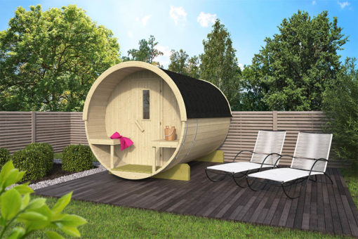 Holzklusiv Sauna à tonneau épicéa, 300 cm